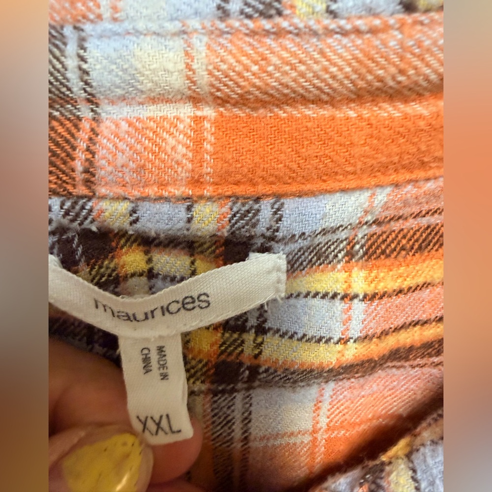 Maurices Vibrant Orange Plaid Shirt - Picture 5 of 7